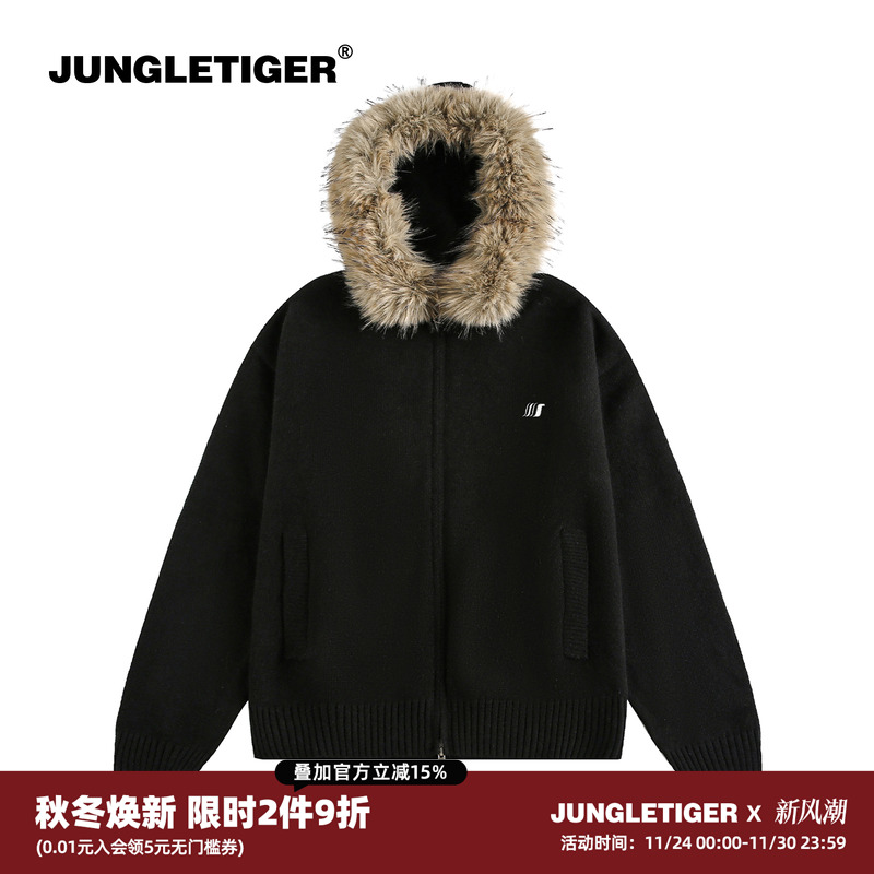 丛林老虎美式情侣加厚刺绣针织衫