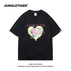 丛林老虎夏季街头涂鸦圆领短袖男潮牌设计感小众240g重磅纯棉T恤