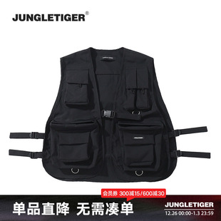 丛林老虎美式 战术背心 多口袋机能马甲男街头潮牌百搭宽松黑色工装