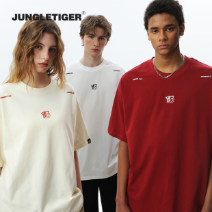 上衣夏 女宽松情侣重磅半袖 丛林老虎美式 红色T恤男潮牌夏日短袖