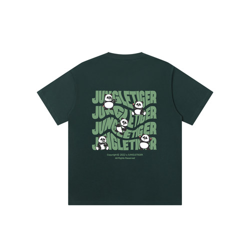 丛林老虎字母卡通熊猫短袖T恤男