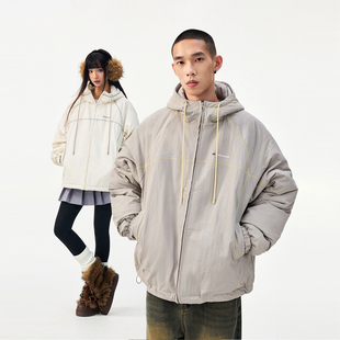 丛林老虎极简缉明线高级灰棉服男女冬季工装外套棉袄加厚情侣棉衣