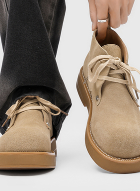 德比马丁靴男款真皮厚底增高中帮大头短靴英伦风复古翻毛皮大黄靴