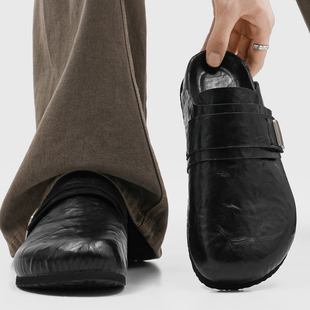 老钱风勃肯鞋男款真皮包头拖鞋慵懒百搭厚底增高休闲一脚蹬穆勒鞋