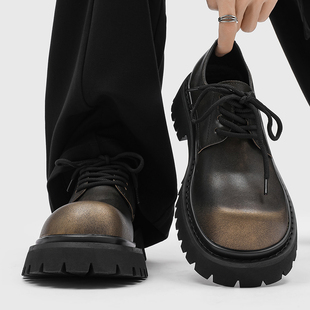 德比鞋男款cleanfit真皮高级感厚底增高大头鞋翘头通勤休闲皮鞋女