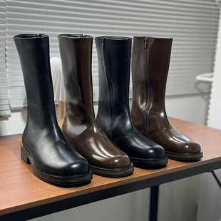 长筒切尔西靴男款 靴厚底增高男靴复古高筒靴马丁靴 真皮英伦风时装