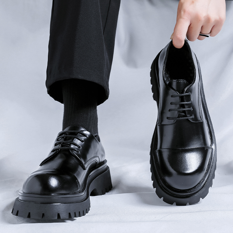 三接头皮鞋男商务正装黑色德比鞋