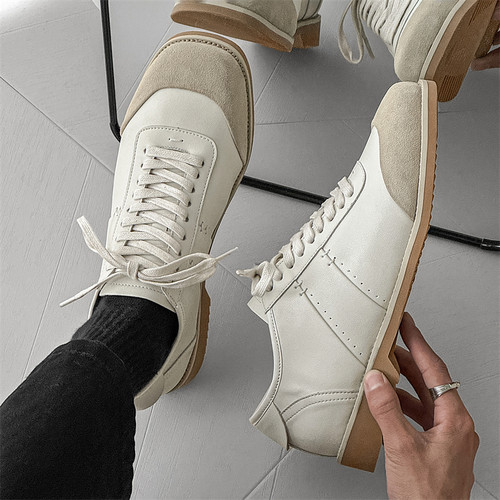 白色德训鞋男真皮cleanfit