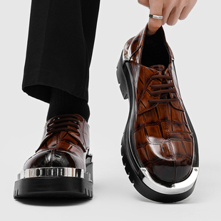 厚底德比鞋男真皮翘头大头鞋cleanfit英伦风复古工装通勤休闲皮鞋