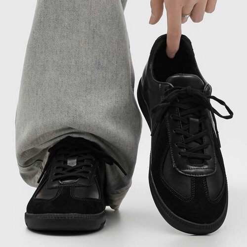 平底德训鞋男真皮极简T头训练鞋