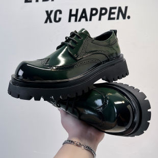 发型师内增高厚底增高鞋 布洛克皮鞋 男漆皮亮面英伦风潮流大头男鞋