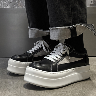 美式RO倒三角黑白厚底板鞋男高级感小众松糕鞋百搭潮鞋通勤德比鞋