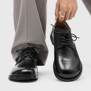 德比鞋男款真皮老钱风大头鞋黑色复古休闲薄底通勤婚礼结婚新郎鞋