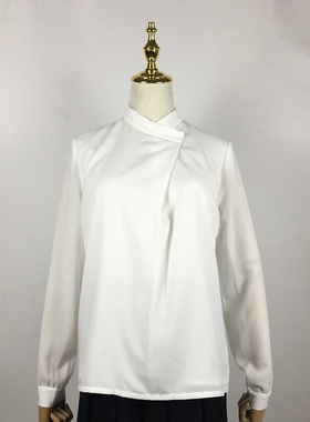 正品春秋薄款雪纺衫白色立领长袖衬衫修身显瘦百搭63129