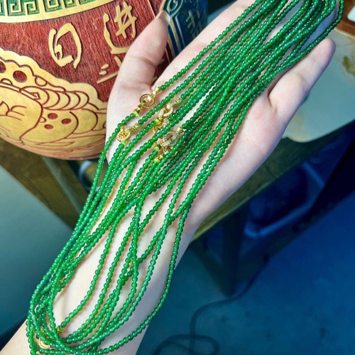 帝王绿翡翠天然翡翠A货冰种满绿阳绿小米珠圆珠项链珠链可做手串