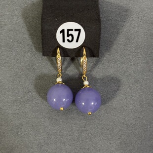 高端天然翡翠耳环18K金玉紫罗兰珠子紫色圆珠耳钩玉石耳坠女耳饰