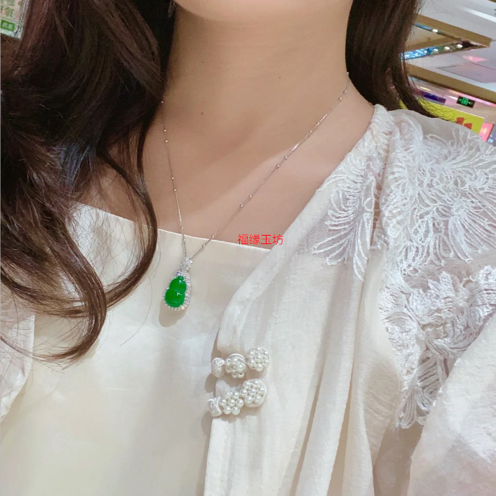 冰种天然缅甸冰种翡翠葫芦吊坠925银镶嵌a货正品满色正阳绿玉坠