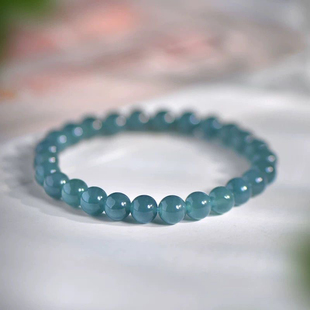 天然缅甸翡翠A货冰种蓝水圆珠手串玉石手链女款 玉石手饰收藏送礼