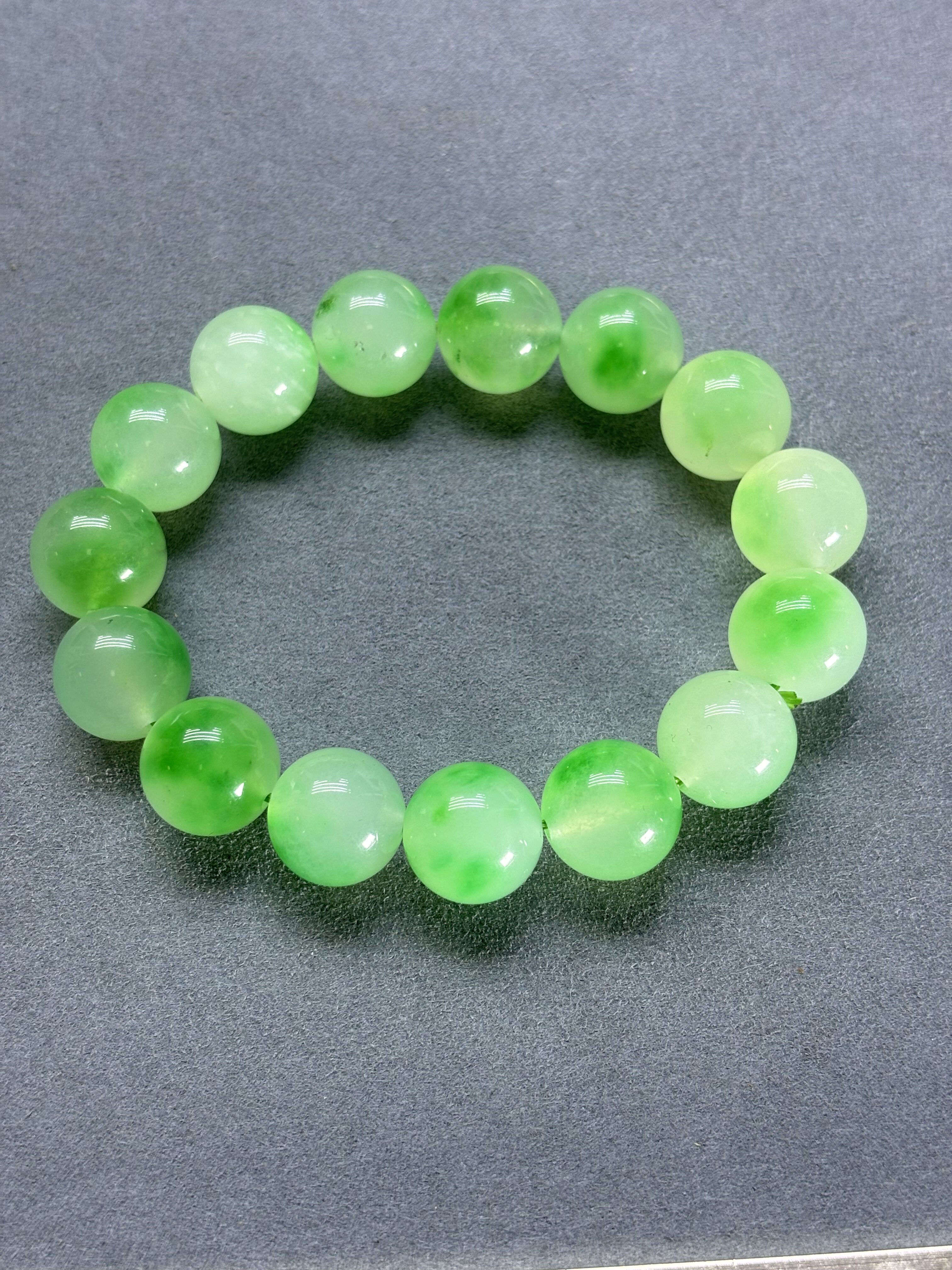 天然缅甸翡翠A货冰种阳绿飘花圆珠子手串玉石珠子14m手链手饰礼物