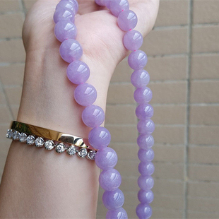 天然缅甸翡翠冰种紫罗兰圆珠项链女款 饰品女妈妈链 玉石项链新中式