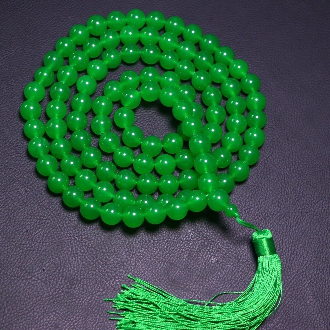 天然缅甸翡翠a货高冰精工雕刻108颗佛珠项链冰种毛衣链气质多圈玉