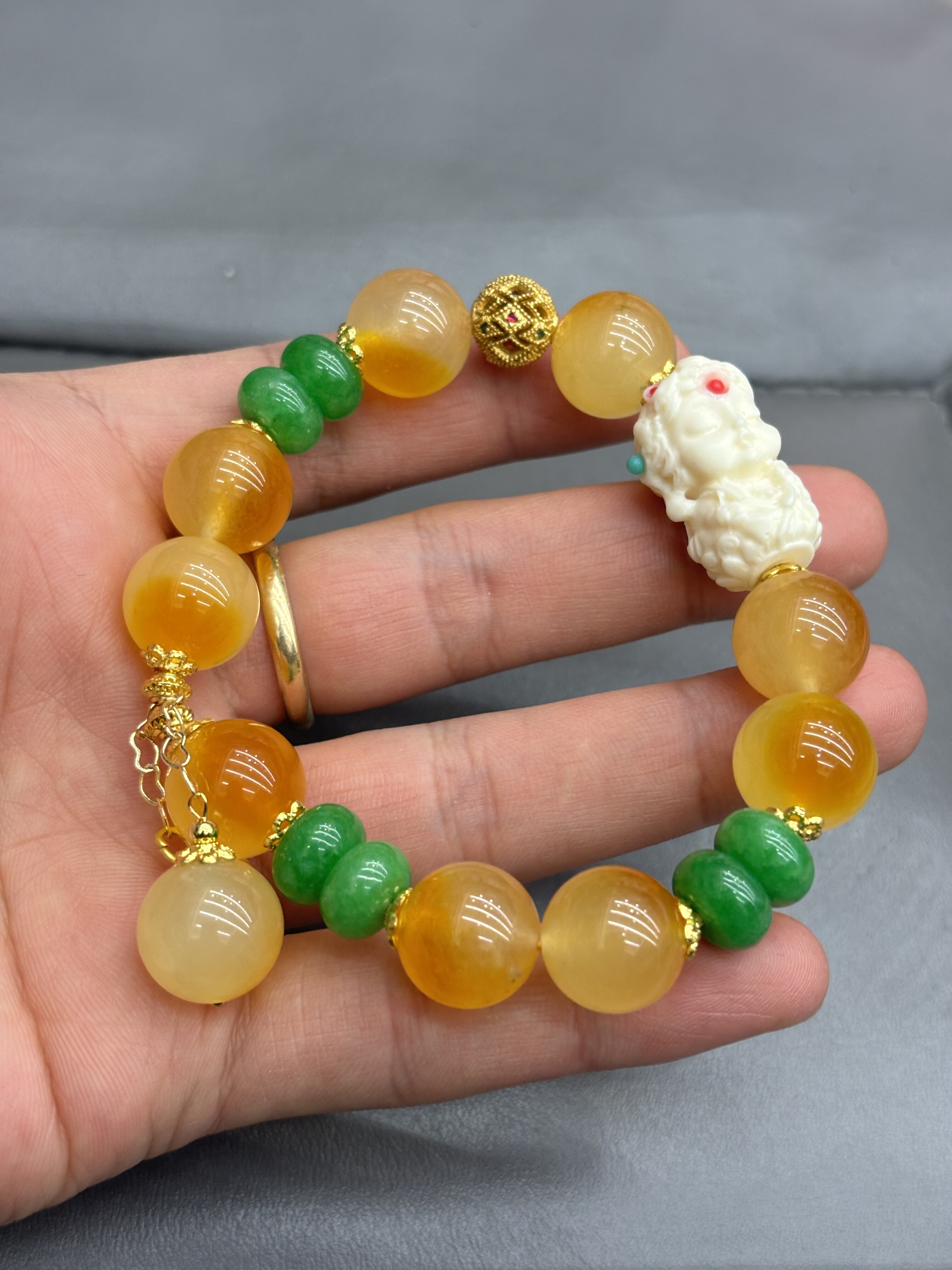 天然缅甸A货翡翠手链黄翡原创手串单圈首饰礼物翡翠珠宝轻奢国风