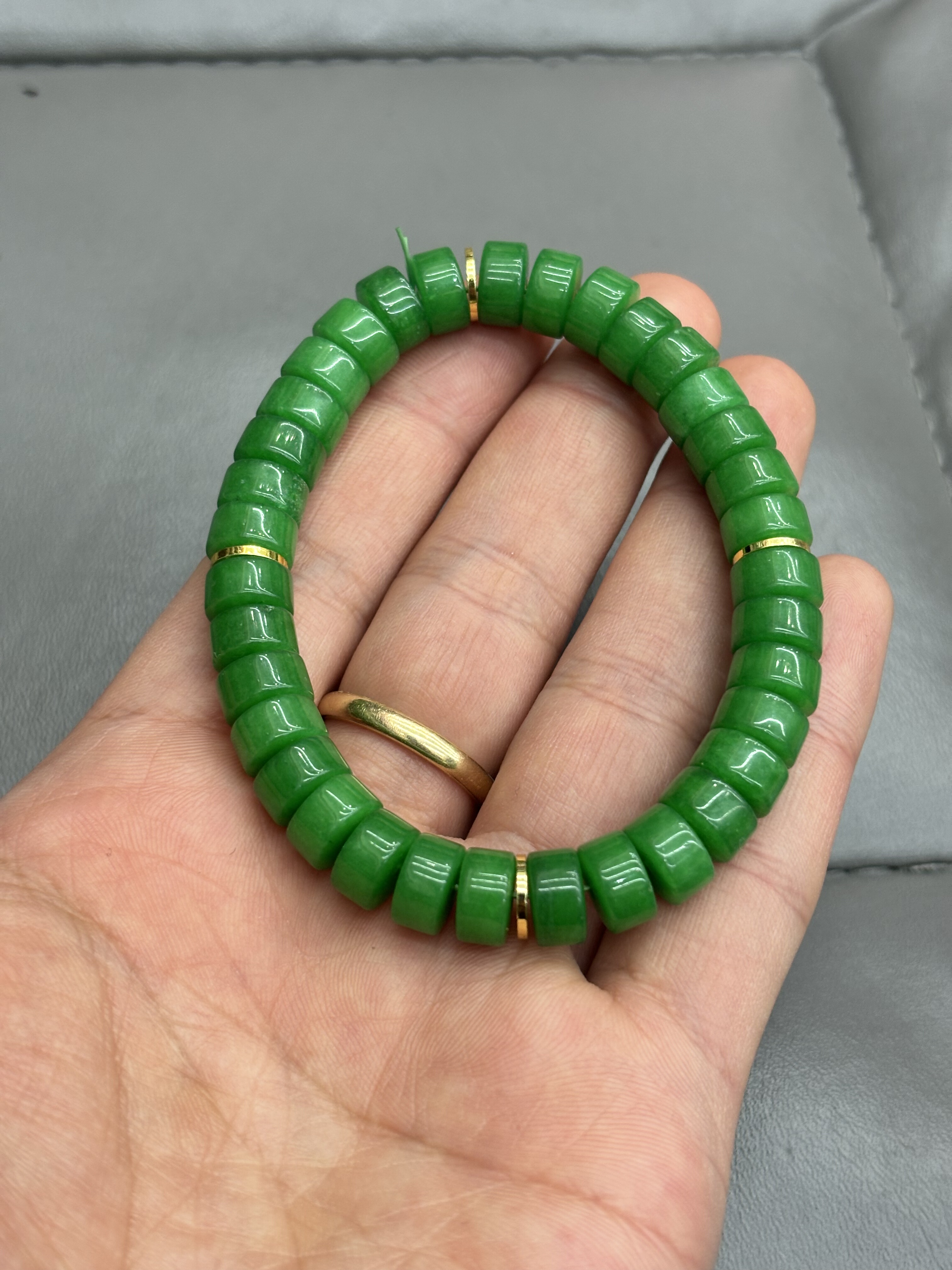 天然缅甸a货翡翠帝王绿翡翠单圈手串直切药片文玩玉石珠子男女款