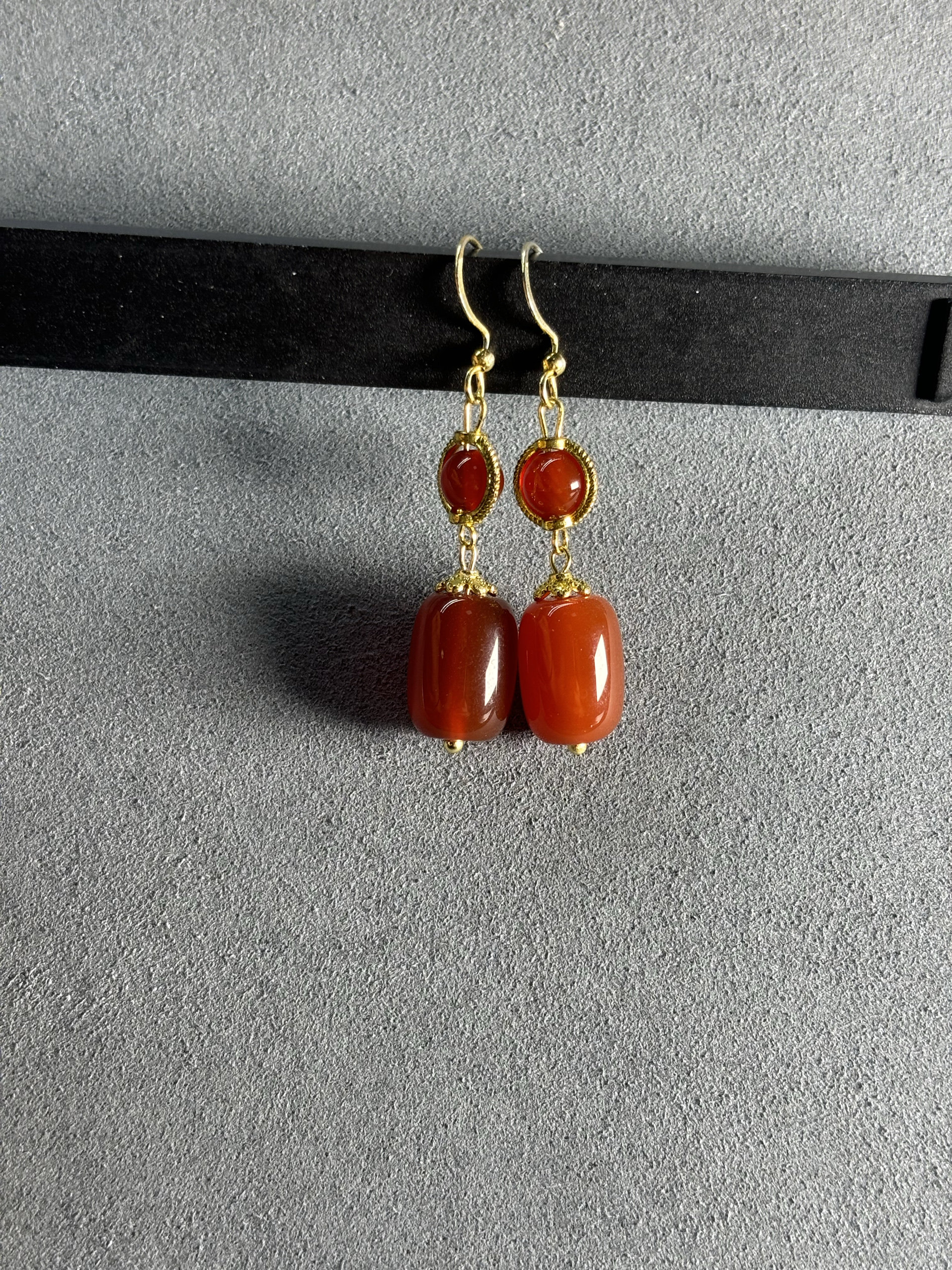 天然南红玛瑙耳环圆形耳坠14K金简约百搭气质首饰新中式女款耳饰 - 佩尔珠宝出品