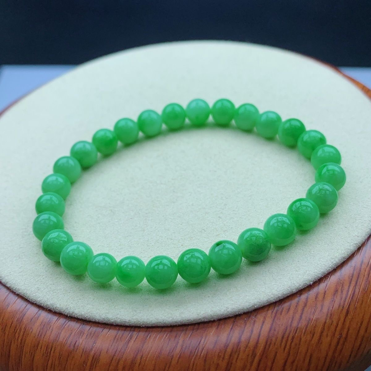 天然缅甸A货翡翠冰种帝王绿手链正品满绿手串高冰阳绿圆珠8mm