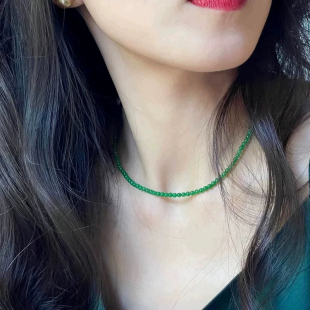 天然缅甸高冰翡翠小米珠锁骨链项链满绿辣绿冰阳绿新中式 毛衣链