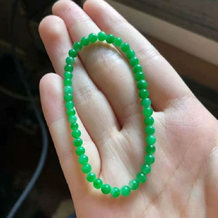 天然缅甸翡翠a小米珠手串冰种满绿圆珠手链手串玉石珠链玉石手链