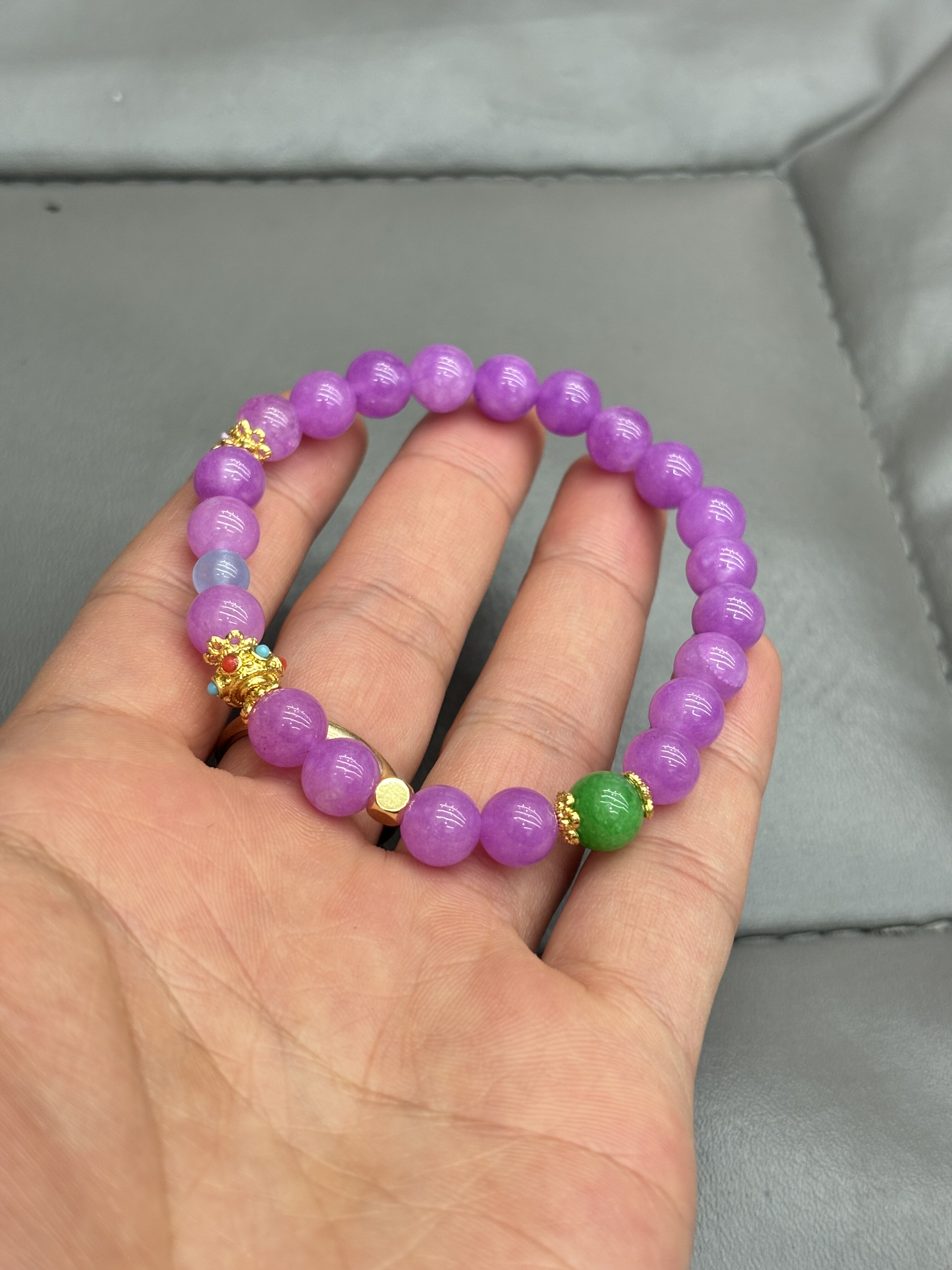 天然紫罗兰翡翠手串女款冰种紫罗兰手链送闺蜜生日礼物翡翠珠宝