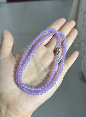 天然缅甸a货冰种紫翡翡翠圆珠手链项链女玉石珠链紫罗兰礼物轻奢