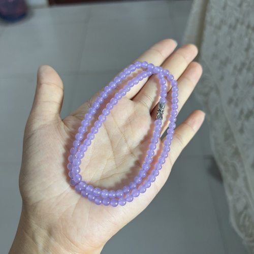 天然缅甸a货冰种紫翡翡翠圆珠手链项链女玉石珠链紫罗兰礼物轻奢