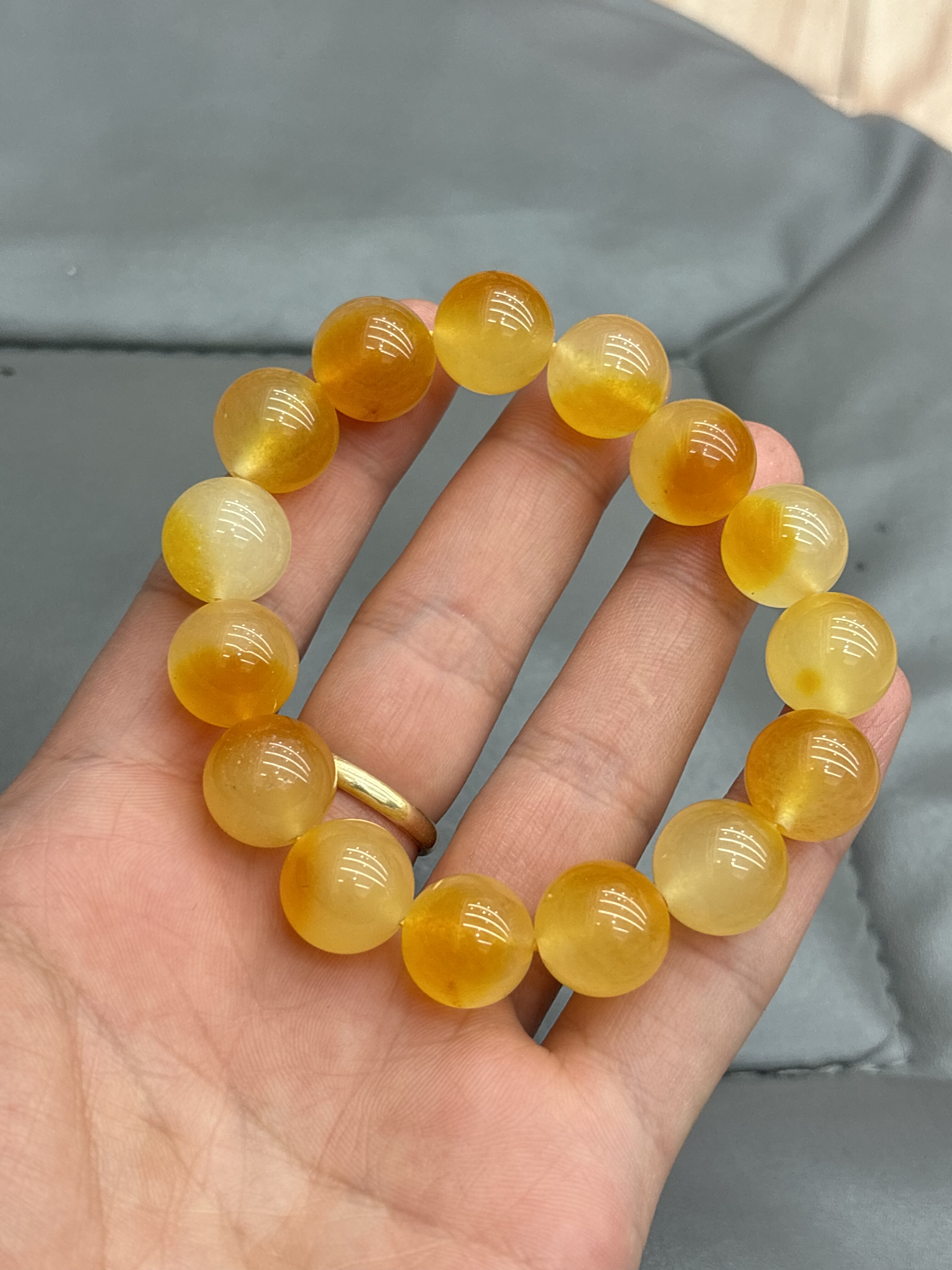 天然缅甸翡翠手串大颗粒缅甸老矿料男女款冰种纳福精品黄翡手链