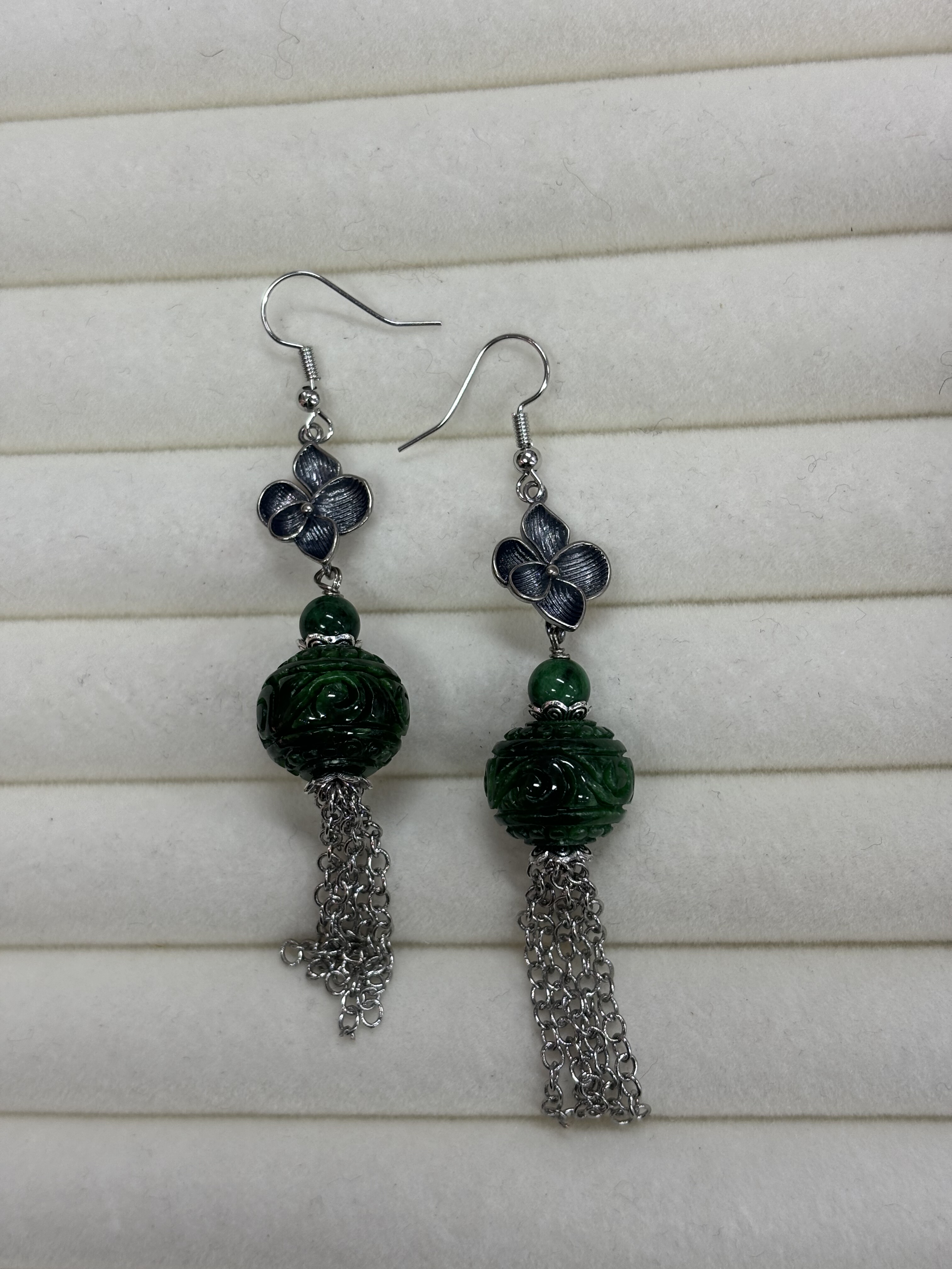 天然翡翠A货冰糯种满绿雕花球回纹珠流苏耳环耳坠女民族风耳饰,珠宝/钻石/翡翠,耳饰,淘宝优惠券,粉丝福利购,淘宝优惠卷