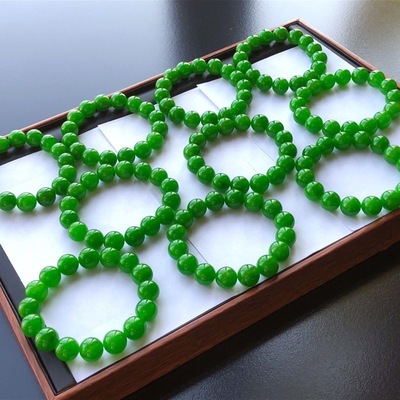天然缅甸冰糯种满绿手串翡翠圆珠辣绿手链高端珠子女天然玉石珠链