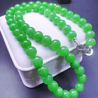 天然缅甸翡翠A货冰种阳绿圆珠项链玉石珠子锁骨链女翡翠玉石颈饰