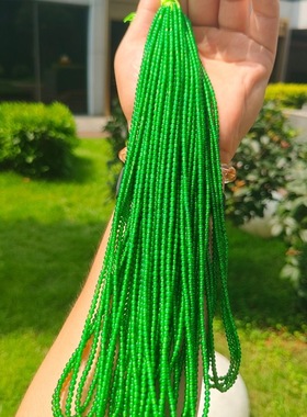 带证书天然老坑料冰种辣绿色翡翠3mm小米圆珠子项链新中式锁骨链