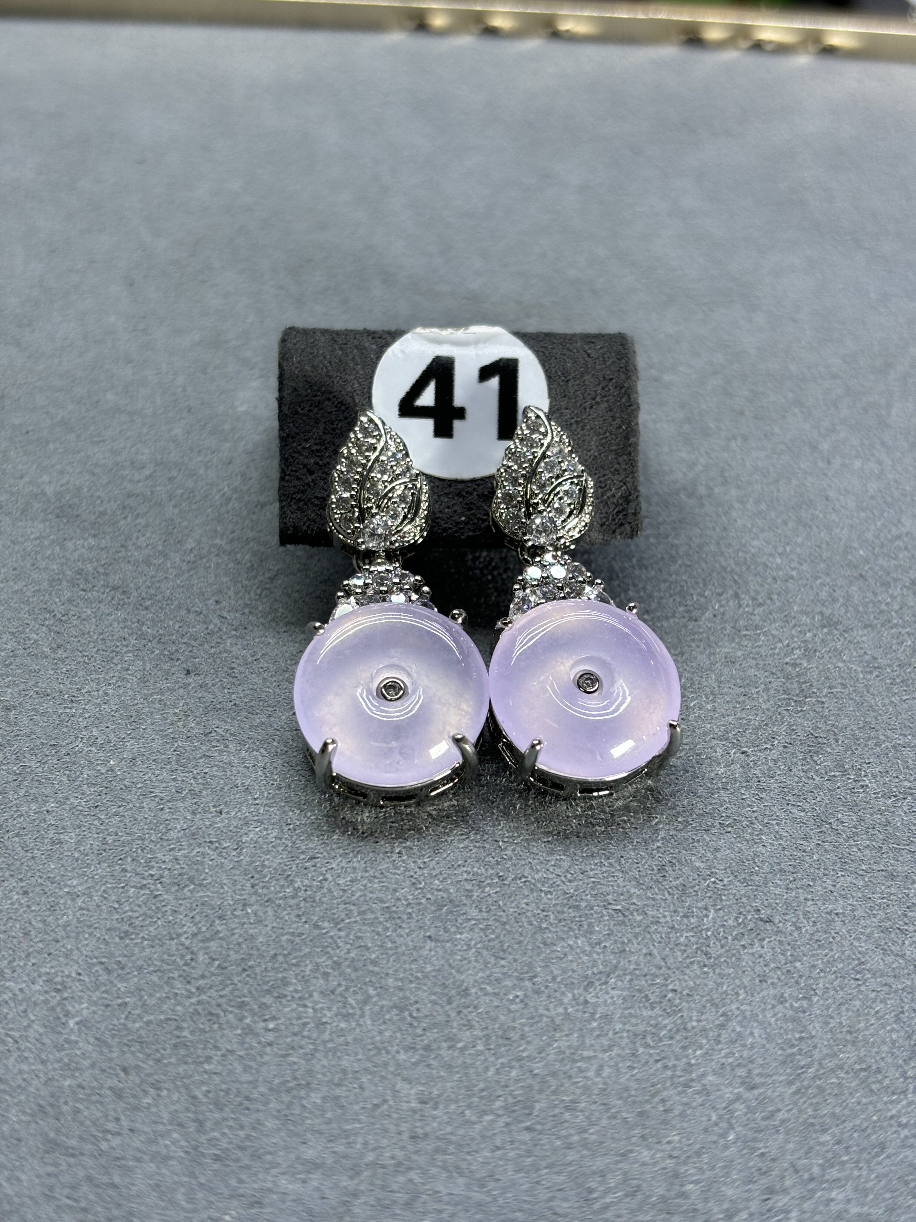 天然缅甸翡翠A货冰种平安扣紫罗兰耳坠14K金镶嵌女款玉石耳环耳钉