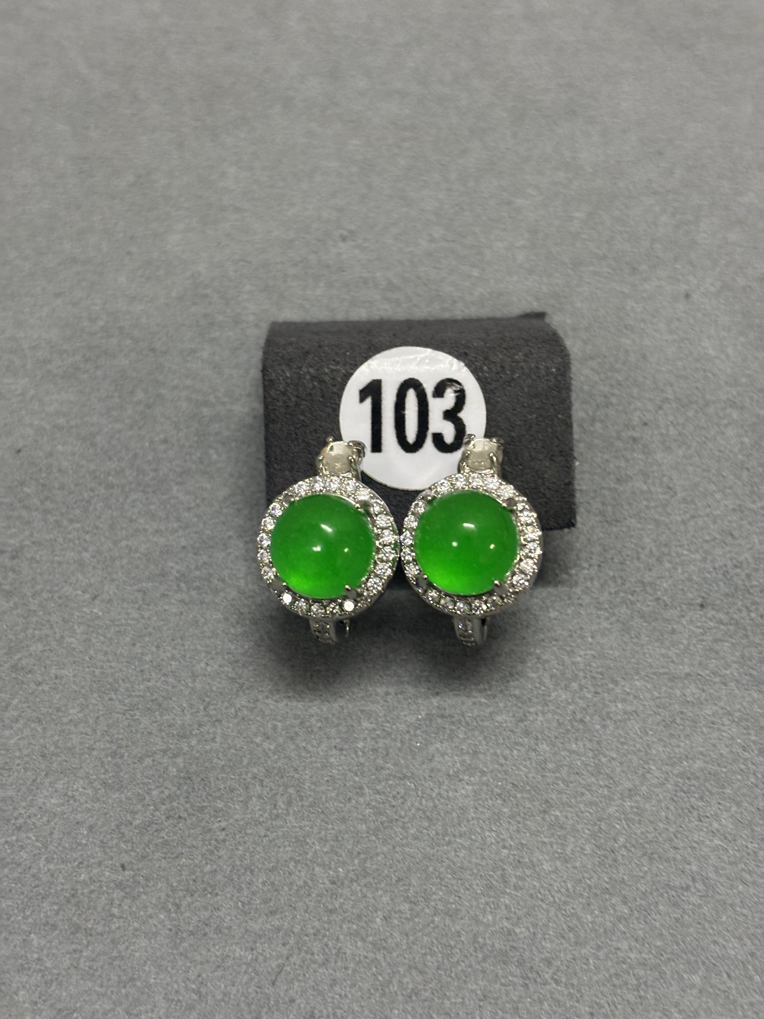 天然缅甸A货翡翠冰种满绿蛋面耳扣款耳环耳坠女玉石耳饰简约百搭