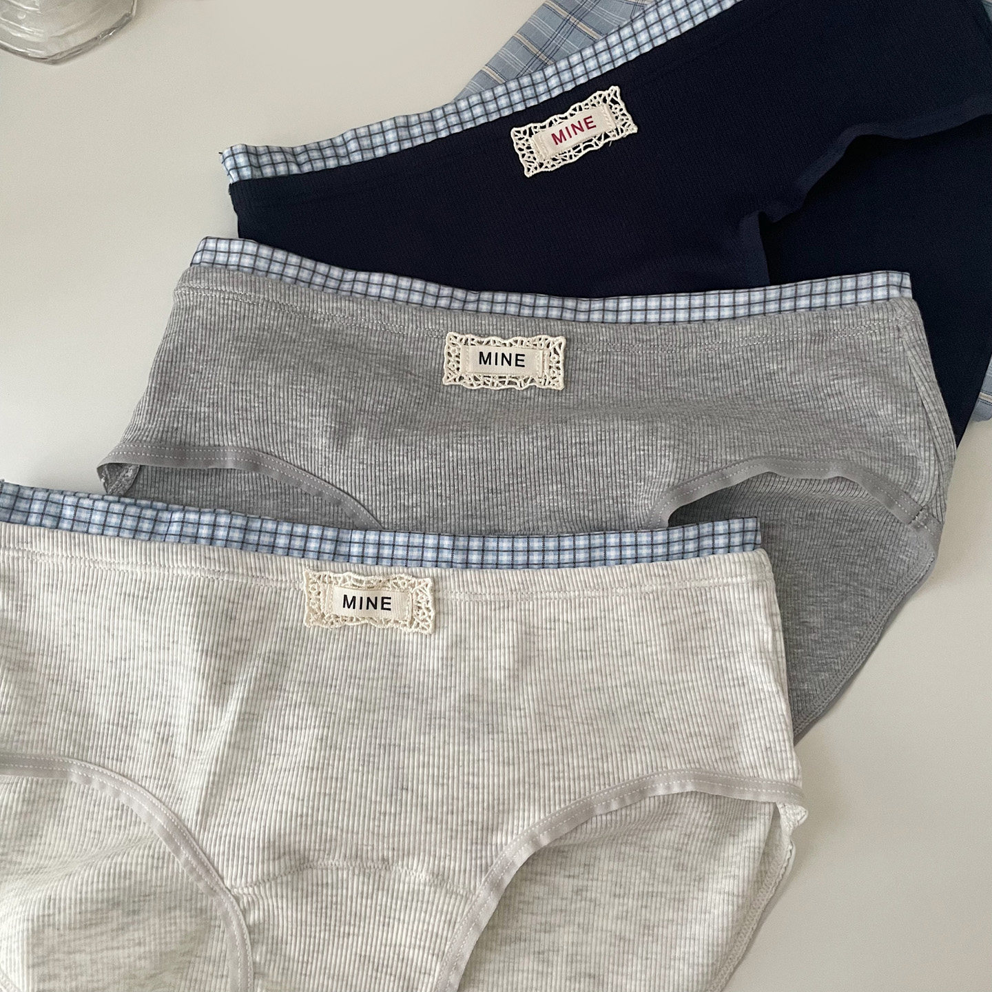 时髦miu系芭蕾风少女 格子拼接螺纹莫代尔棉中腰舒适加长裆内裤女,女士内衣/男士内衣/家居服,女三角裤,淘宝优惠券,粉丝福利购,淘宝优惠卷