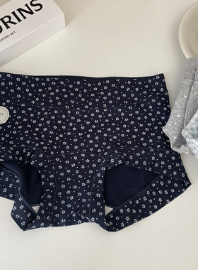 10A抑菌加长裆设计 BM风碎花少女纯棉内裤女中腰亲肤舒适小平角裤