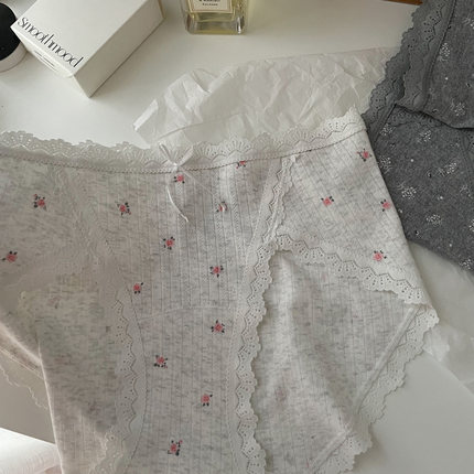 温柔甜美法式小碎花蕾丝10A抗菌加长纯棉裆高开叉中腰包臀内裤女