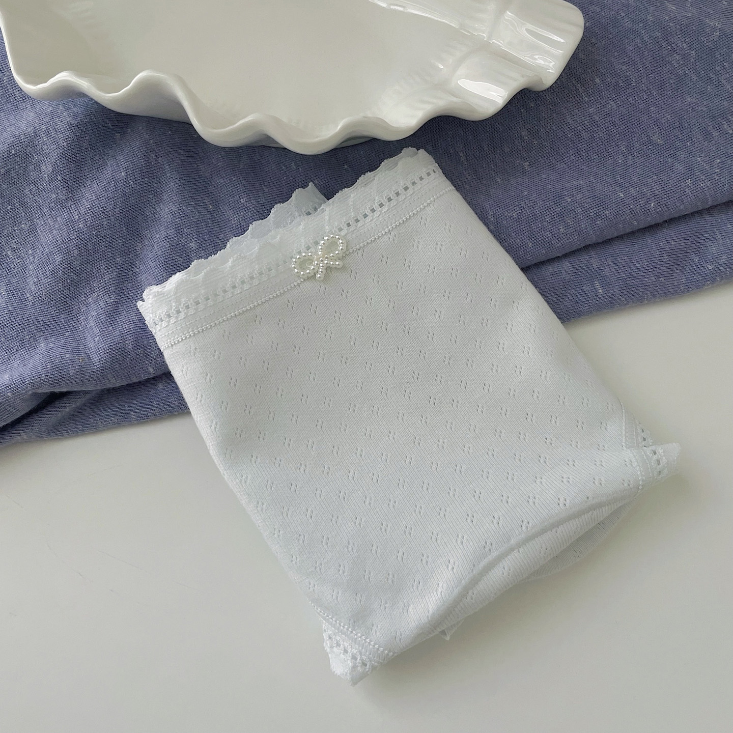 10A抑菌加长裆~奶呼呼云感透气纯棉小珍珠蝴蝶结中腰包臀内裤女