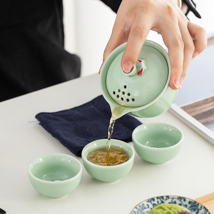 陶瓷家用简约便携式快客杯盖碗家用办公室旅行户外茶具泡茶杯套装