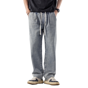 M2加长男裤子夏季新款190高个子男生直筒宽松阔腿系绳牛仔裤120cm