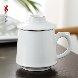 景德镇陶瓷茶杯带过滤描金白色办公室泡茶杯茶水分离杯子带盖定制