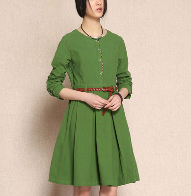 新款碎花撞布长袖纯棉圆领连衣裙