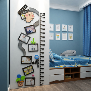 卡通照片墙布置儿童身高墙贴3d立体房间布置墙面装 饰量身高尺贴纸